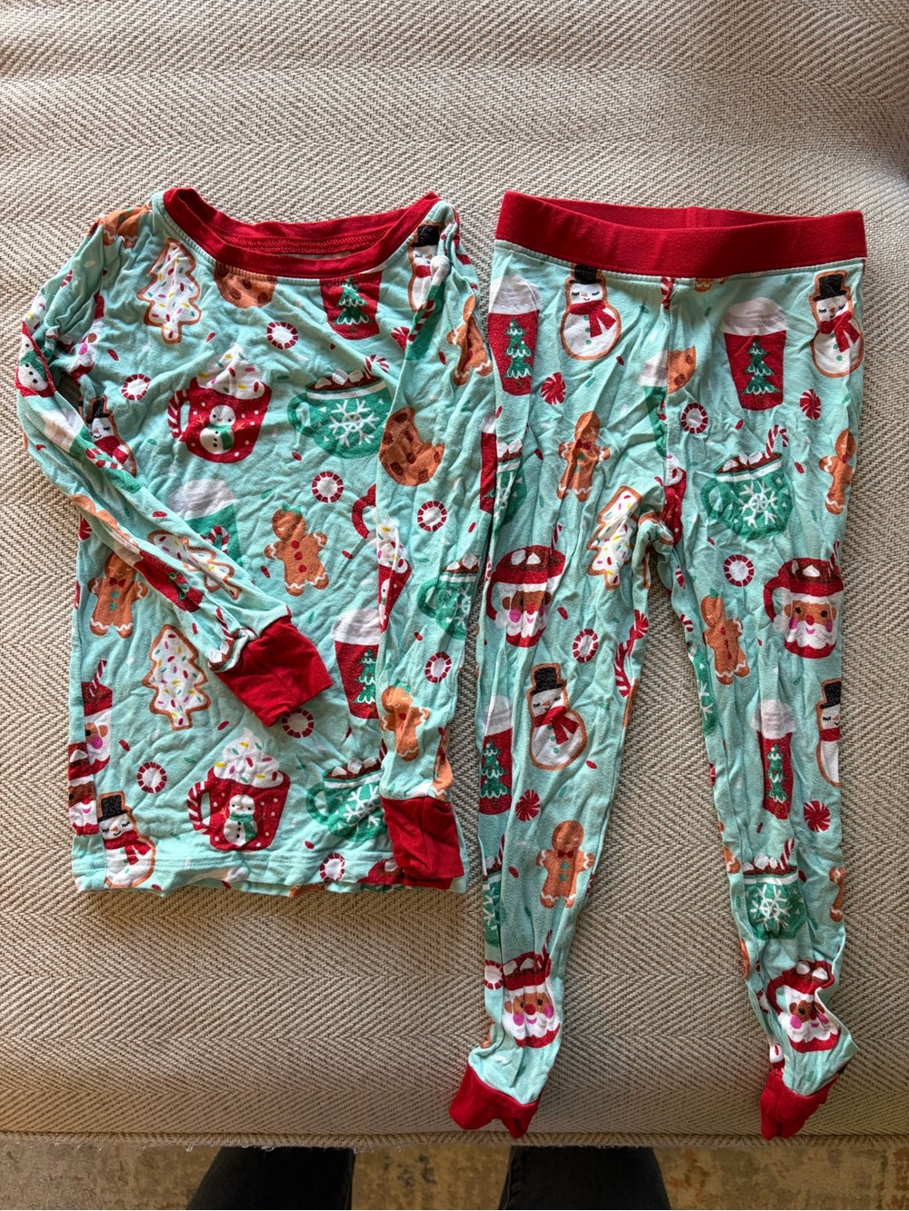 Little Sleepies Mint Green and Red Holiday Character Pajama Set